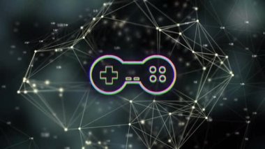Animation of game controller icon with network connecting dots on digital interface. Digital composite, technology, artificial intelligence, connection, networking, entertainment, technology
