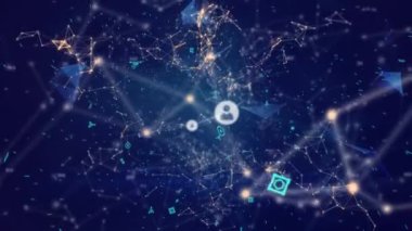 Animation of digital profile icons interconnecting with lines against abstract background. Hologram, digitally generated, multiple exposure, telecommunications, internet, futuristic and technology.