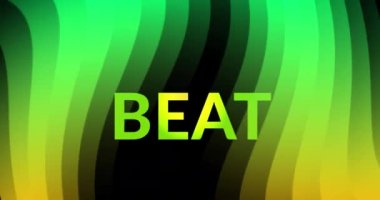Animation of beat text over green waves on black background. Music, party, clubbing and disco concept digitally generated video.