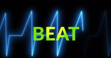 Animation of beat text on black background with heart rate. Music, party, clubbing and disco concept digitally generated video.