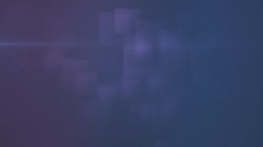 Animation of light spot moving over square shapes against purple gradient background. Technology background concept