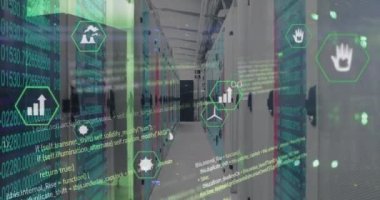 Animation of data processing over computer servers. Global networks, computing, data processing and digital interface concept digitally generated video.