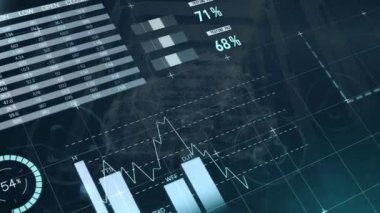 Animation of financial data processing over server room. global finances, computing and digital interface concept digitally generated video.