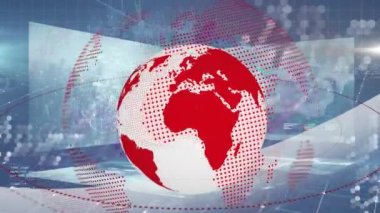 Animation of globe and data processing over screens. Global computing, data processing and networks concept digitally generated video.