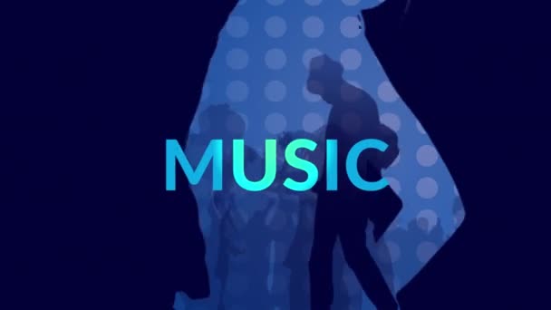 Animation Music Text Silhouettes Dancing Peoples Music Party Clubbing Disco — Vídeo de Stock