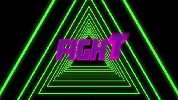 Animation Fight Pink Text Tunnel Green Glowing Triangles Video Game — Stockvideo
