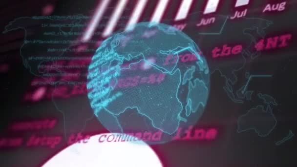 Анимирование Цифрового Глобуса Множественных Графиков Компьютерного Языка Сравнению Картой Мира — стоковое видео
