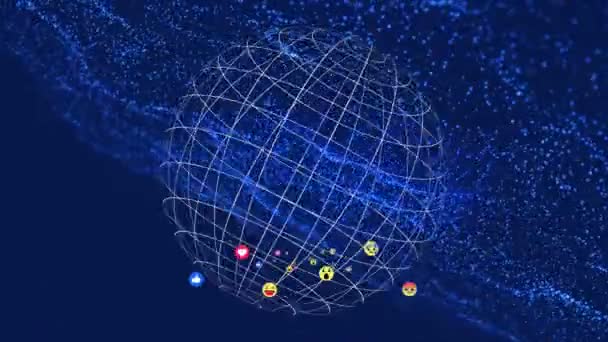 Animation Emotion Icons Neon Particles Globe Rotating Computer Graphic Background — Stock Video