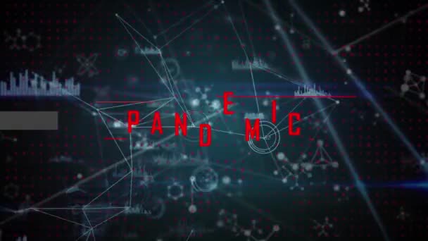 Animation Pandemic Text Red Communication Network Processing Data Black Background — Stockvideo