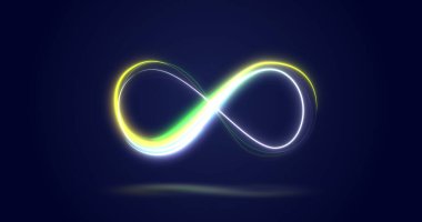Image of infinity symbol over navy background. Shape, colour and movement concept digitally generated image.