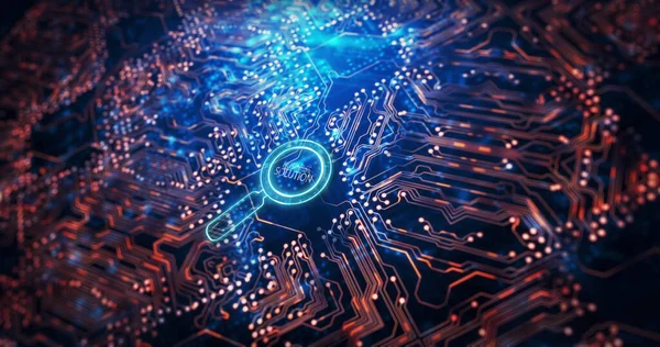 Image Magnifying Glass Business Solution Text Computer Circuit Board Global — Stock fotografie