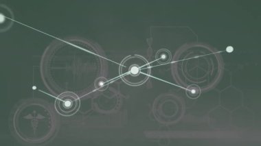 Animation of network of connections over data processing on grey background. global technology, data processing and connections concept digitally generated video.