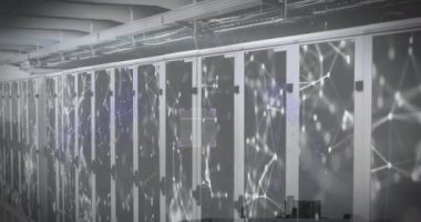 Animation of qr code, networks, data processing over computer servers. Global computing, connections, data processing and digital interface concept digitally generated video.