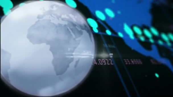 Animation Processing Data World Map Blue Globe Black Background Global — Stock videók