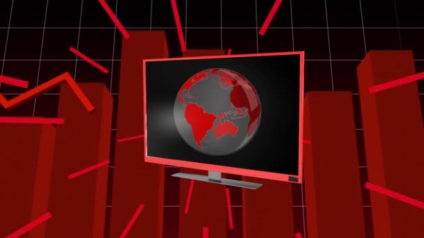 Animation Globe Screen Graphs Media Television Communication Information Concept Digitally — Stok video