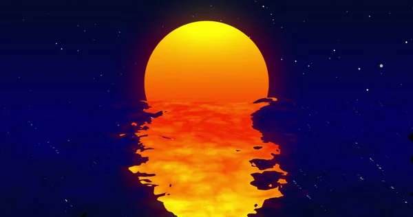 Image of sun over water on black background. Abstract background, colour and movement concept digitally generated image.