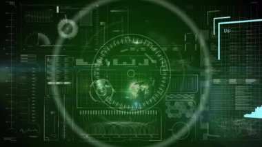 Animation of multiple changing profile icons over digital interface with data processing. Computer interface and business technology concept