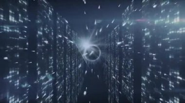 Işık noktalarının üzerinde hareket eden şekillerin animasyonu. küresel iş ve dijital arayüz kavramı dijital olarak oluşturulmuş video.