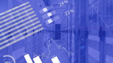 Animation of statistics and data processing over computer servers. Global computing and data processing concept digitally generated video.