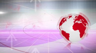 Animation of globe, arrows and data processing over grid. Global computing, data processing and networks concept digitally generated video.