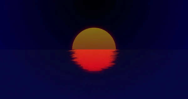 Image of sun over water on black background. Abstract background, colour and movement concept digitally generated image.