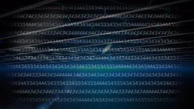 Animation of data processing binary coding over black background. global data processing, computing and digital interface concept digitally generated video.