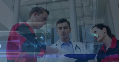 Çeşitli doktorların istatistik ve veri işleme animasyonları. Küresel tıp, dijital arayüz ve veri işleme kavramı dijital olarak oluşturulmuş video.