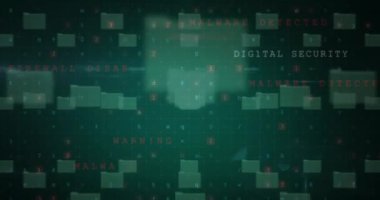 Animation of cyber attack warning text, padlock and data processing over circuit board. Global online security, computing, networking and data processing concept digitally generated video.