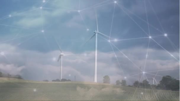 Animation Network Connections Spinning Windmill Clouds Blue Sky Global Networking — Vídeo de Stock