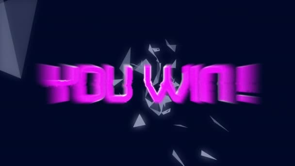 Animation Purple Neon Colored You Win Text Geometric Shapes Digital — Vídeo de stock