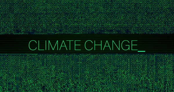 Изображение Вмешательства Текст Изменения Климата Черном Фоне Концепция Глобальных Технологий — стоковое фото