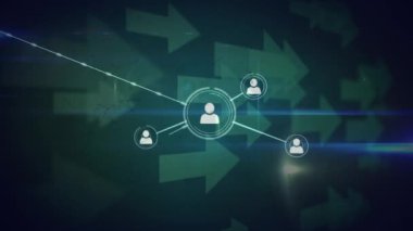 Animation of network of connections with people icons and arrows over blue background. global business, connections and digital interface concept digitally generated video.