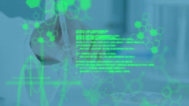 Animation of data processing over diverse male and female scientists. Global science technology and data processing concept digitally generated video.