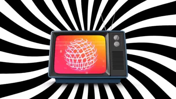 Animation Vintage Globe Striped Black White Background Media Television Communication — Stockvideo
