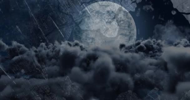 Анімація Світла Дощів Силуетів Дерев Над Хмарами Рухаються Місяцю Нічному — стокове відео