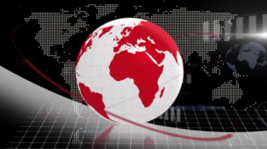 Animation of red globe and data processing over world map on black background. Global communication, business, data and digital interface concept digitally generated video.