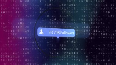 Digital design video of binary coding with increasing social media followers. Computer language, coding, programming, algorithm, growth.