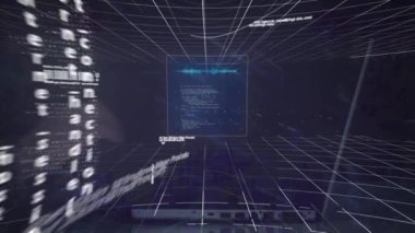 Animation of digital computer language, profile icons, 6g and globe moving in loop over laptop. Digital composite, multiple exposure, database, telecommunication, global connection, technology.