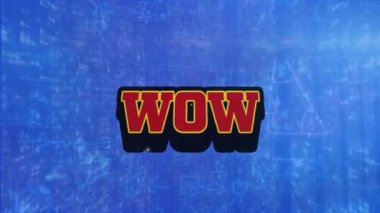 Animation of red wow text with explosive vector over computer language and mathematical formulas. Multiple exposure, hologram, digitally generated, majestic, expressing and admire concept.