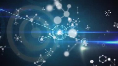Animation of network of connections with people icons over blue background. global business, connections and digital interface concept digitally generated video.