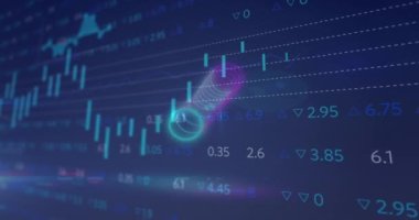 Animation of circles over digital screen with financial graphs and data. Global finance, economy and technology concept digitally generated video.