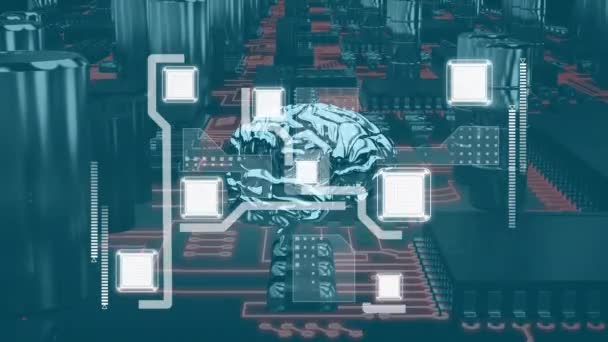 Animation Brain Integrated Circuit Motherboard Computers Hardware Science Technology Concept — Wideo stockowe