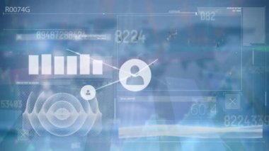 Animation of data processing over network of connections with icons. Global business and digital interface concept digitally generated video.