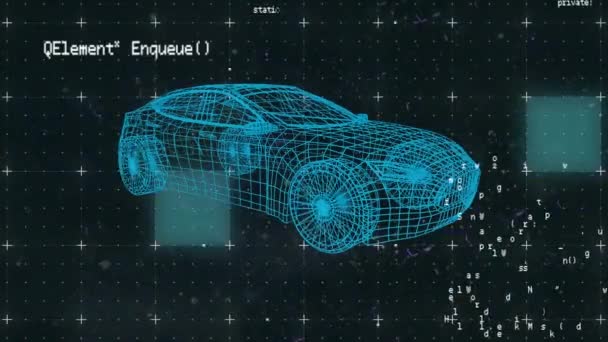 Animation Data Processing Grid Network Car Model Black Background Automobile — Video Stock