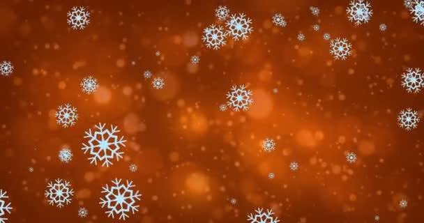 Animation Digital Snowflakes Diagonally Falling Brown Bokeh Background Multiple Exposure — ストック動画