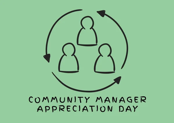 Composition of community manager appreciation day text over icons on green backgorund. Community manager appreciation day and celebration concept digitally generated image.