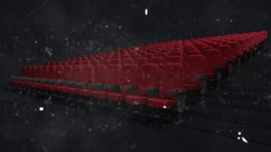 Animation of moving shapes over cinema room. Cinema, movie and digital interface concept digitally generated video.
