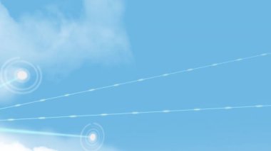 Animation of network of connections over sky with clouds. Global technology, computing and digital interface concept digitally generated video.