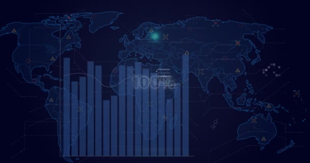 Анимирование Неонового Круга 100 Процентным Покрытием Цифрового Экрана Картой Мира — стоковое видео