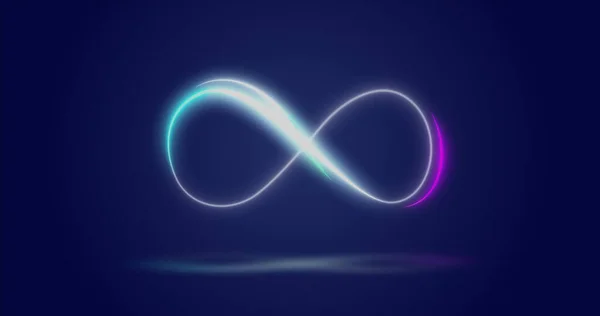 Image of infinity symbol over navy background. Shape, colour and movement concept digitally generated image.